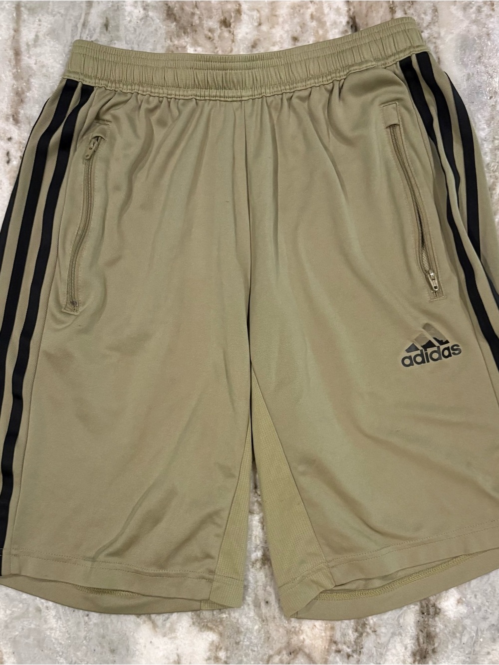 adidas Men’s Olive Athletic Shorts with Black Stripes